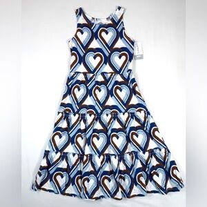 NWT CARTER’S Kids’ Blue and Brown Y2K-Inspired Heart Tiered Maxi Dress Size 6-6X